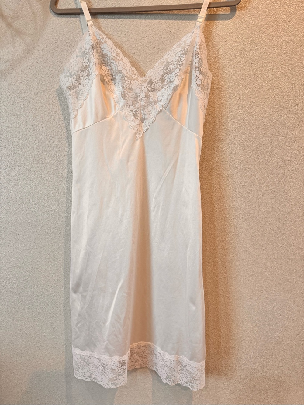VTG. Made in the USA Lace Trim White Slip Dress